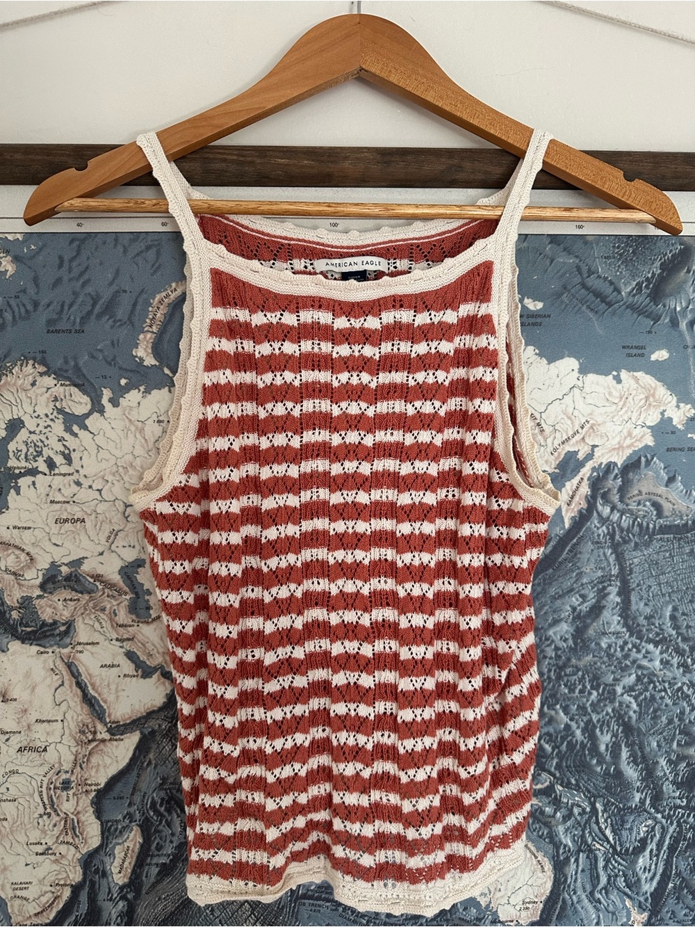 American Eagle Outfitters Rust and Cream Striped Knit Tank Size Small